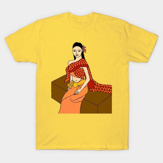 Thai Traditional Dress - Thai Beauty ! T-Shirt by drawkwardly